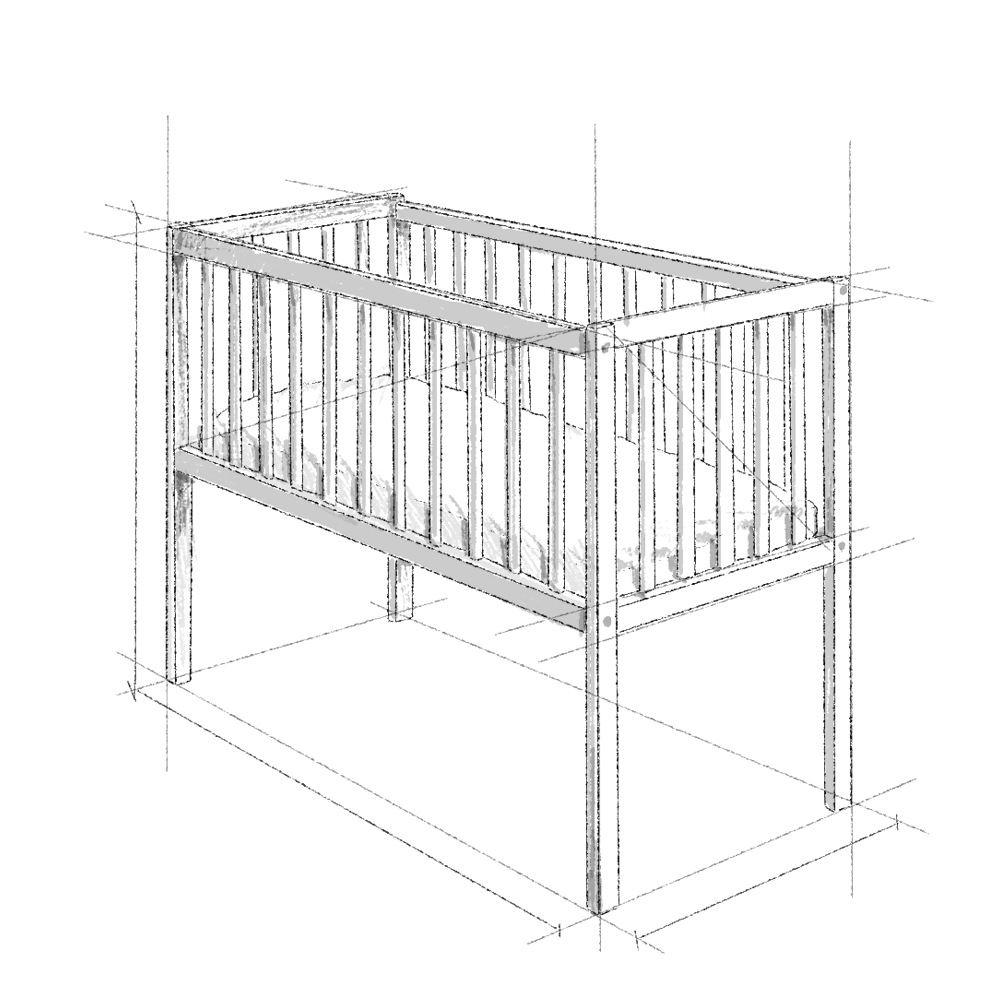 Bedside-crib-szkic Mini-łóżeczko Stardust Crib 90x40 Craft